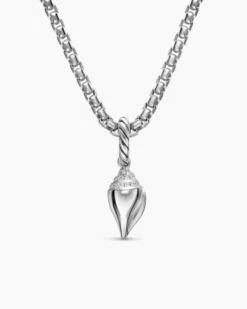 Petite Pavé Shell Amulet Sterling Silver with Diamonds, 15mm