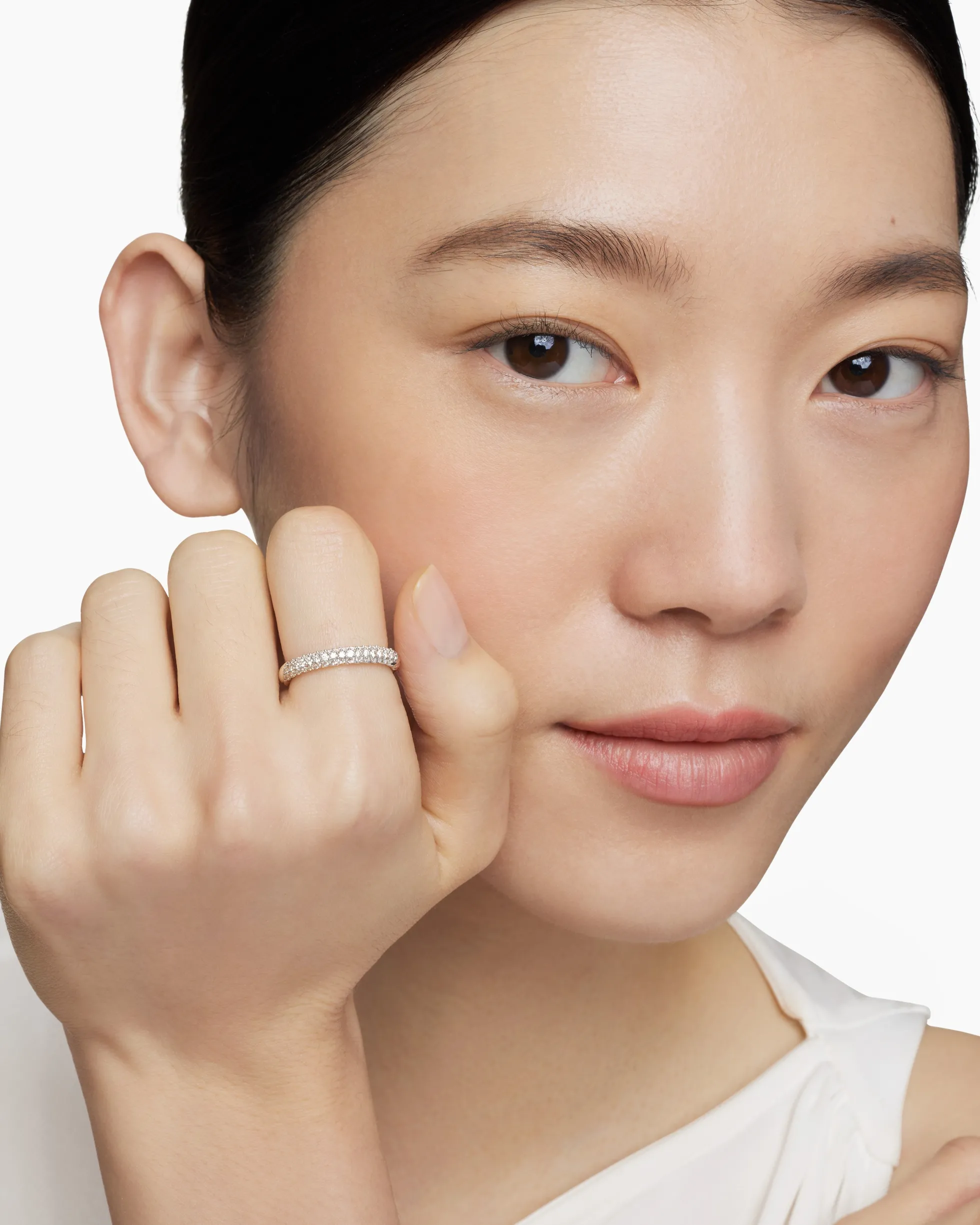 Petite Pavé Stack Ring Sterling Silver with Diamonds, 3mm