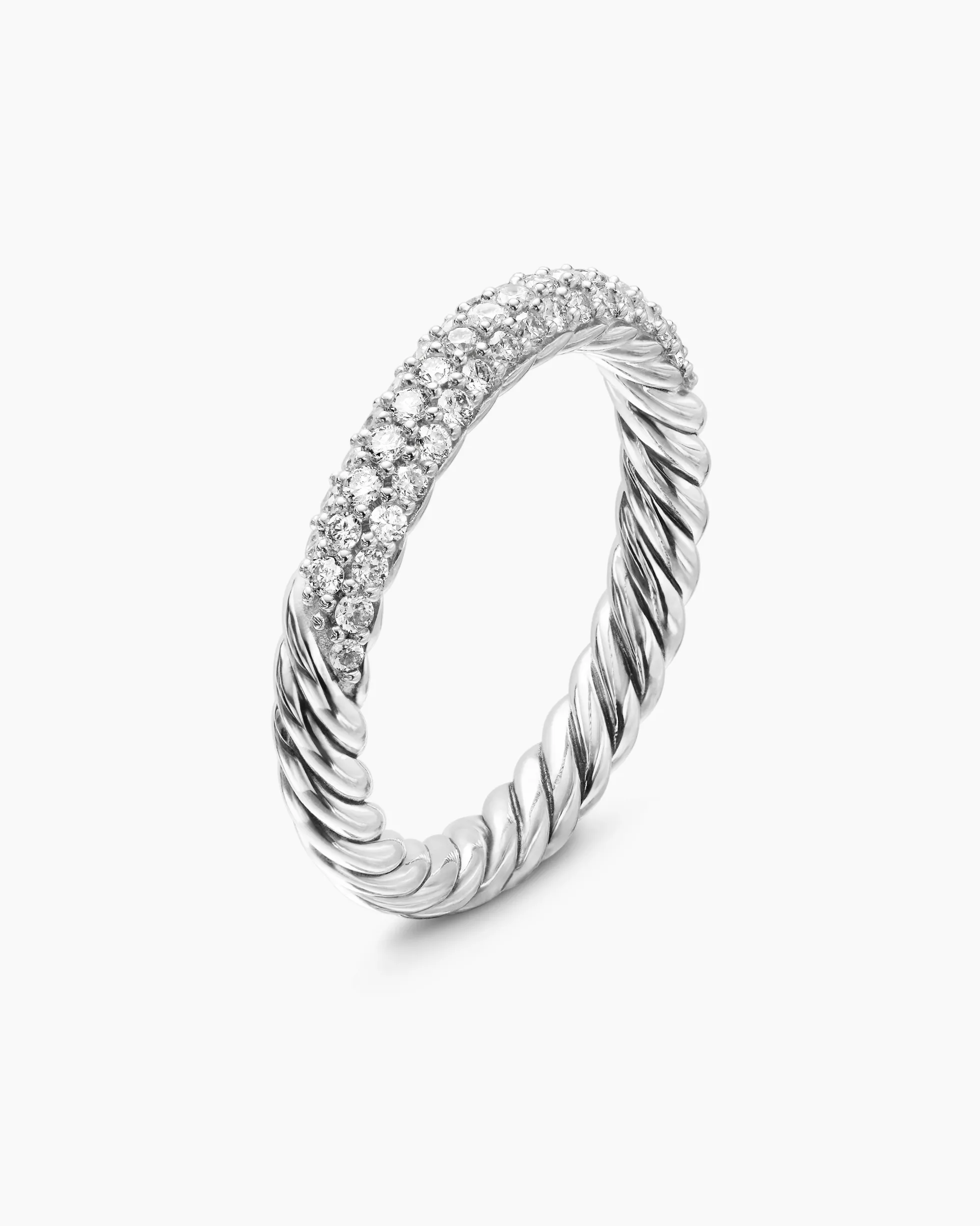 Petite Pavé Stack Ring Sterling Silver with Diamonds, 3mm