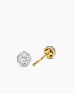 Petite Pavé Stud Earrings 18K Yellow Gold with Diamonds, 4.5mm