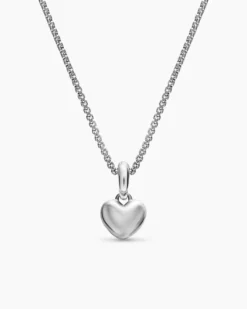 Petite Puffy Cable Heart Necklace Sterling Silver, 7.4mm
