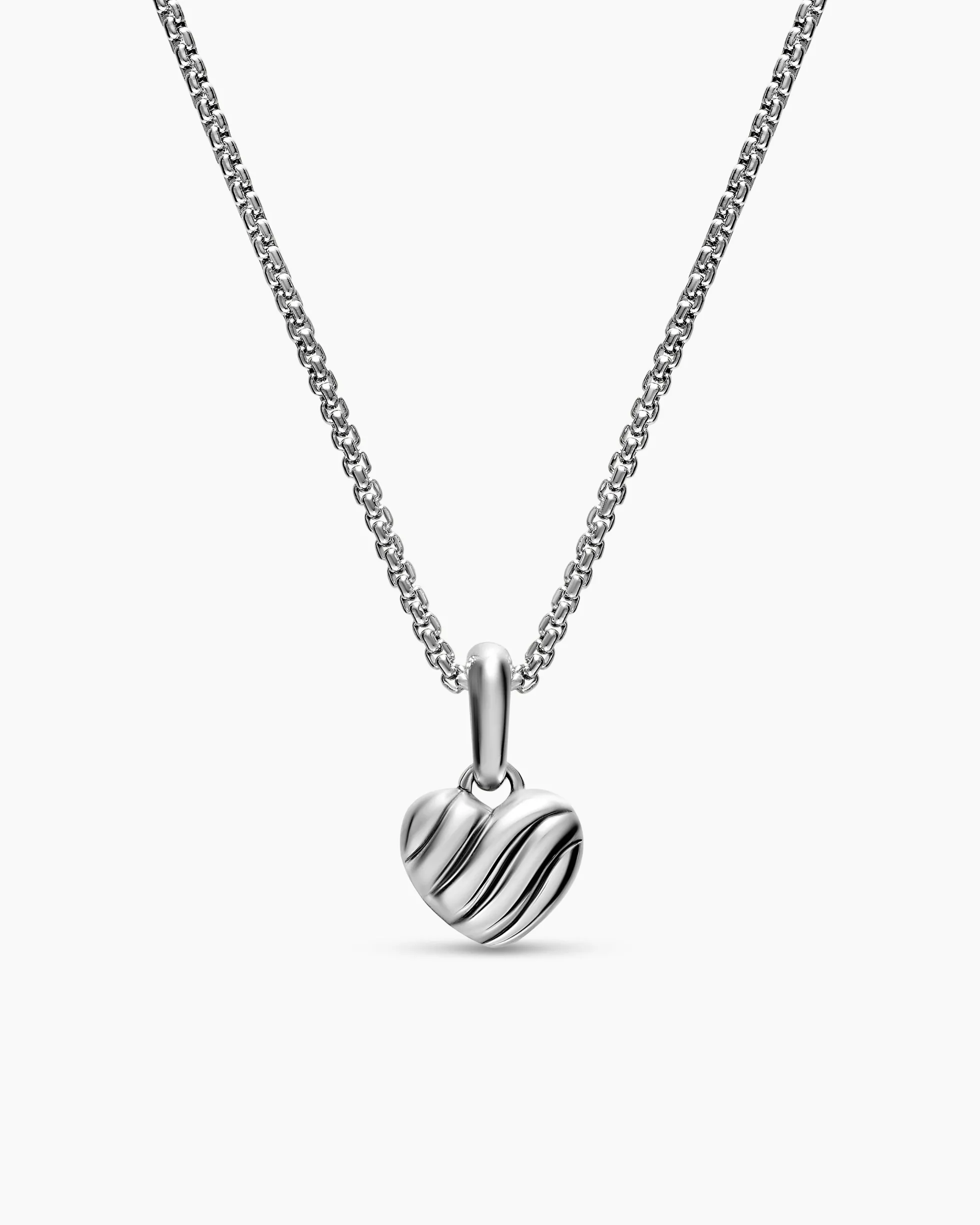 Petite Puffy Cable Heart Necklace Sterling Silver, 7.4mm
