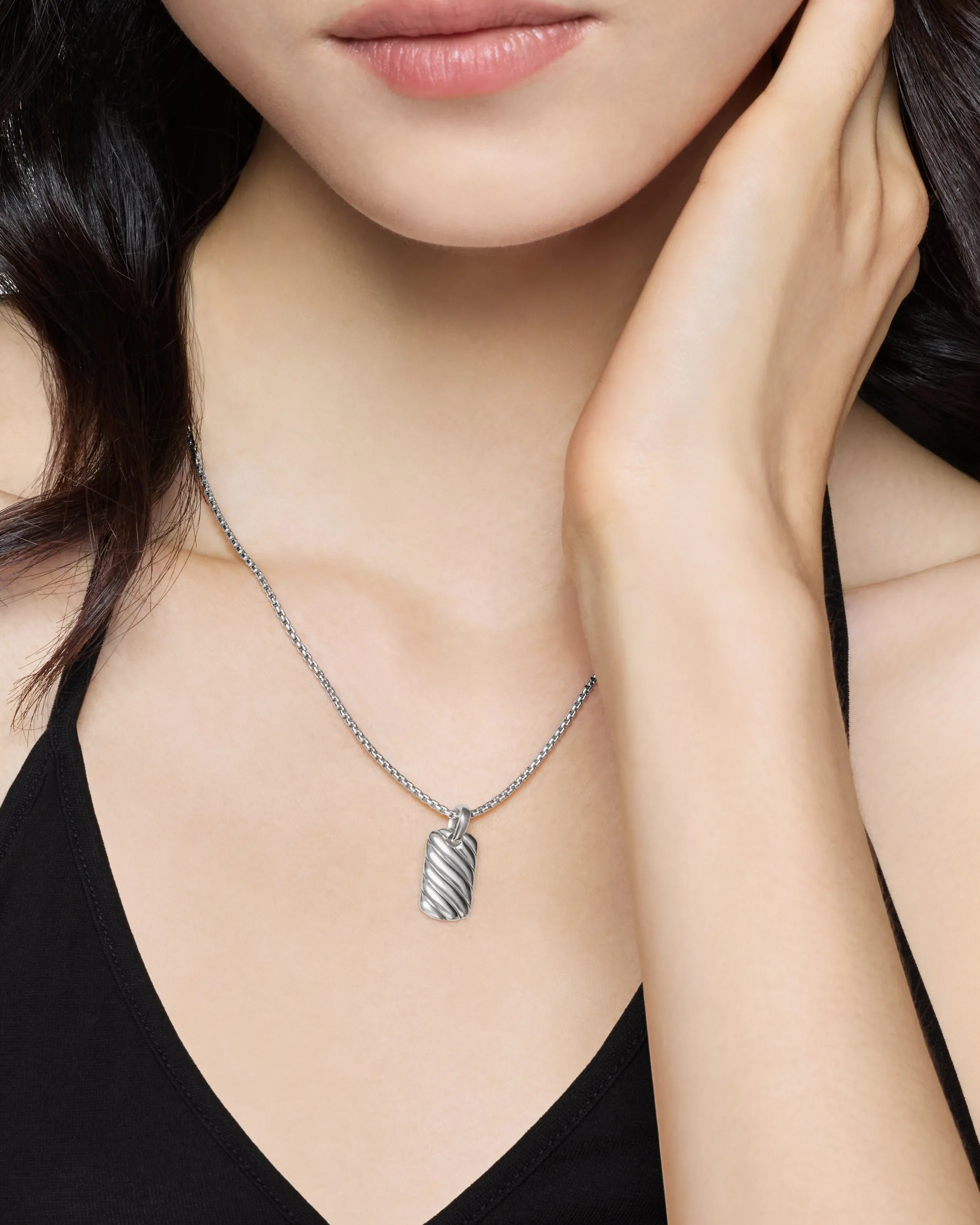 Petite Sculpted Cable Tag Sterling Silver, 10mm