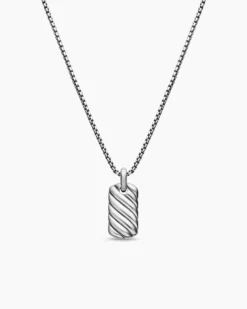 Petite Sculpted Cable Tag Sterling Silver, 10mm