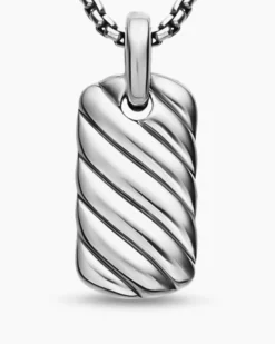 Petite Sculpted Cable Tag Sterling Silver, 10mm