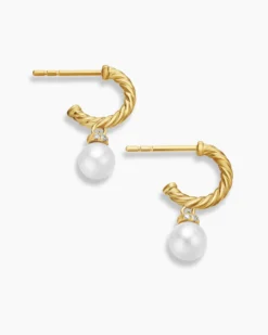 Petite Solari Drop Earrings 18K Yellow Gold with Pearls and Diamonds, 17.2mm