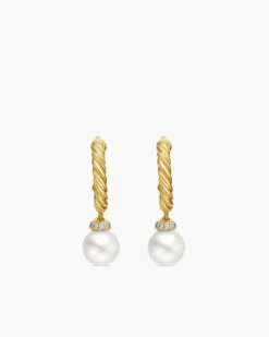 Petite Solari Drop Earrings 18K Yellow Gold with Pearls and Diamonds, 17.2mm