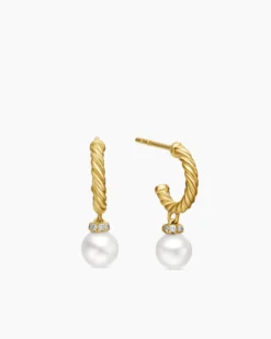 Petite Solari Drop Earrings 18K Yellow Gold with Pearls and Diamonds, 17.2mm