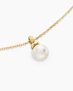Petite Solari Pendant Necklace 18K Yellow Gold with Pearl and Diamonds, 6mm