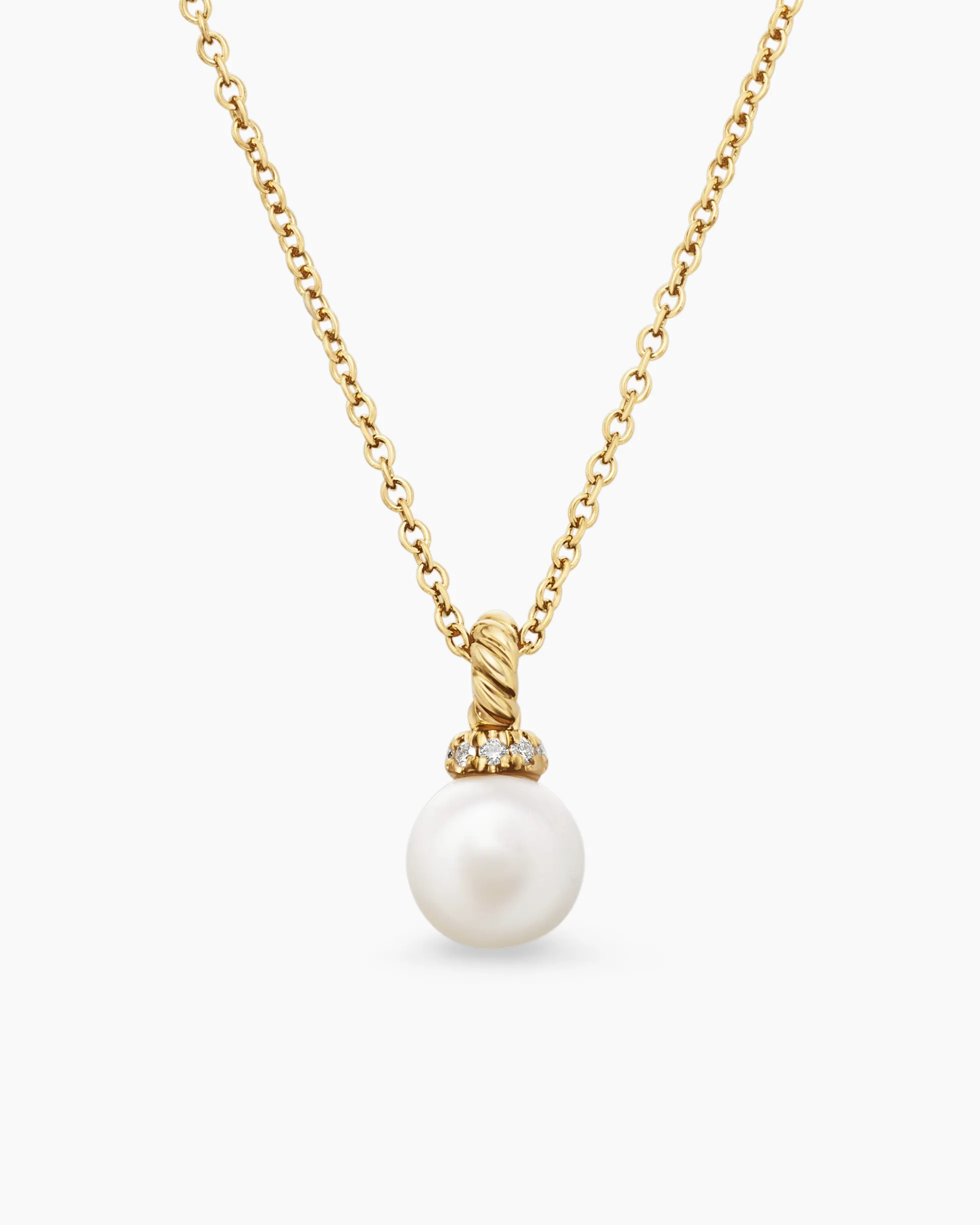 Petite Solari Pendant Necklace 18K Yellow Gold with Pearl and Diamonds, 6mm