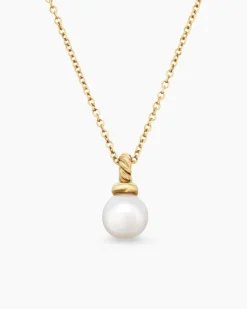 Petite Solari Pendant Necklace 18K Yellow Gold with Pearl and Diamonds, 6mm