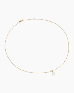Petite Solari Pendant Necklace 18K Yellow Gold with Pearl and Diamonds, 6mm