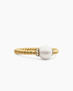 Petite Solari Station Ring 18K Yellow Gold with Pearl and Diamonds, 2.3mm
