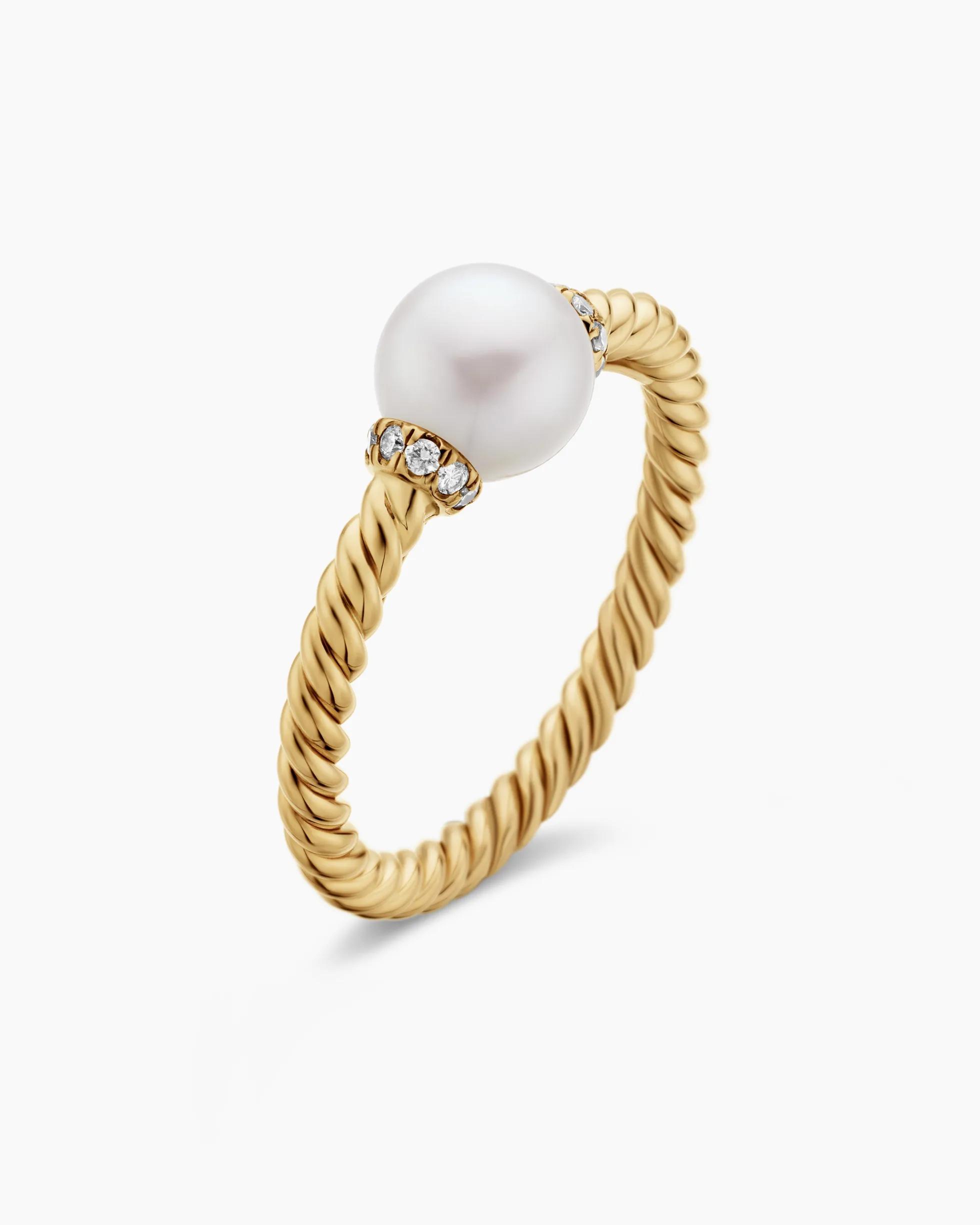Petite Solari Station Ring 18K Yellow Gold with Pearl and Diamonds, 2.3mm