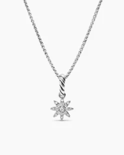 Petite Starburst Amulet Sterling Silver with Full Pavé Diamonds, 10mm