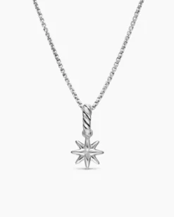 Petite Starburst Amulet Sterling Silver with Full Pavé Diamonds, 10mm