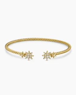 Petite Starburst Cable Bracelet 18K Yellow Gold with Diamonds, 2.6mm