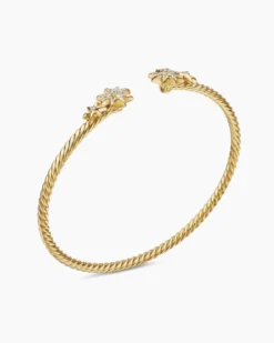 Petite Starburst Cable Bracelet 18K Yellow Gold with Diamonds, 2.6mm