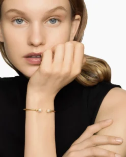 Petite Starburst Cable Bracelet 18K Yellow Gold with Diamonds, 2.6mm