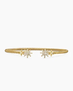 Petite Starburst Cable Bracelet 18K Yellow Gold with Diamonds, 2.6mm