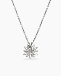 Petite Starburst Pendant Necklace Sterling Silver with Diamonds, 10.5mm