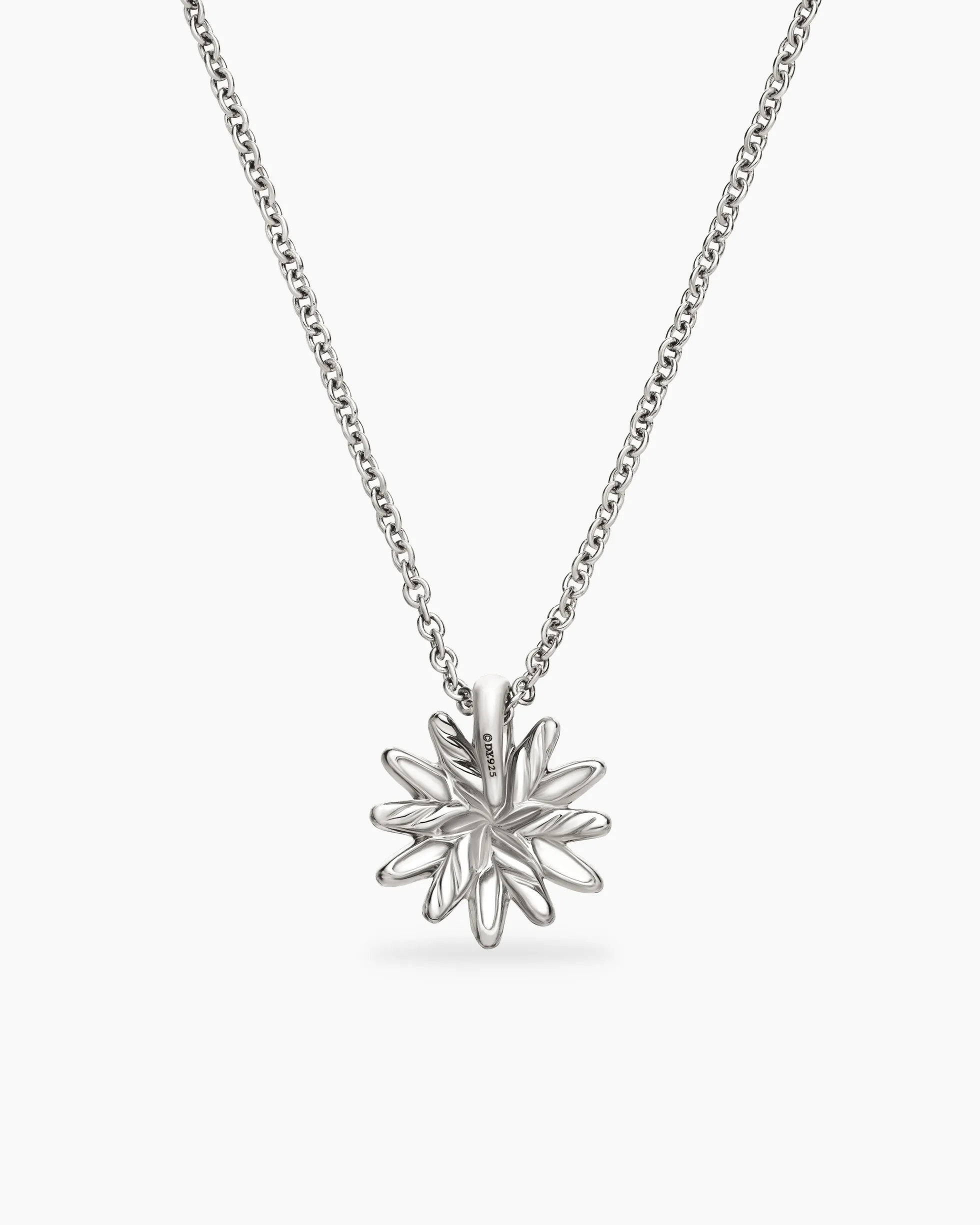 Petite Starburst Pendant Necklace Sterling Silver with Diamonds, 10.5mm