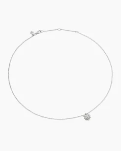Petite Starburst Pendant Necklace Sterling Silver with Diamonds, 10.5mm