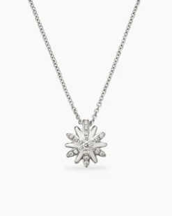 Petite Starburst Pendant Necklace Sterling Silver with Diamonds, 10.5mm