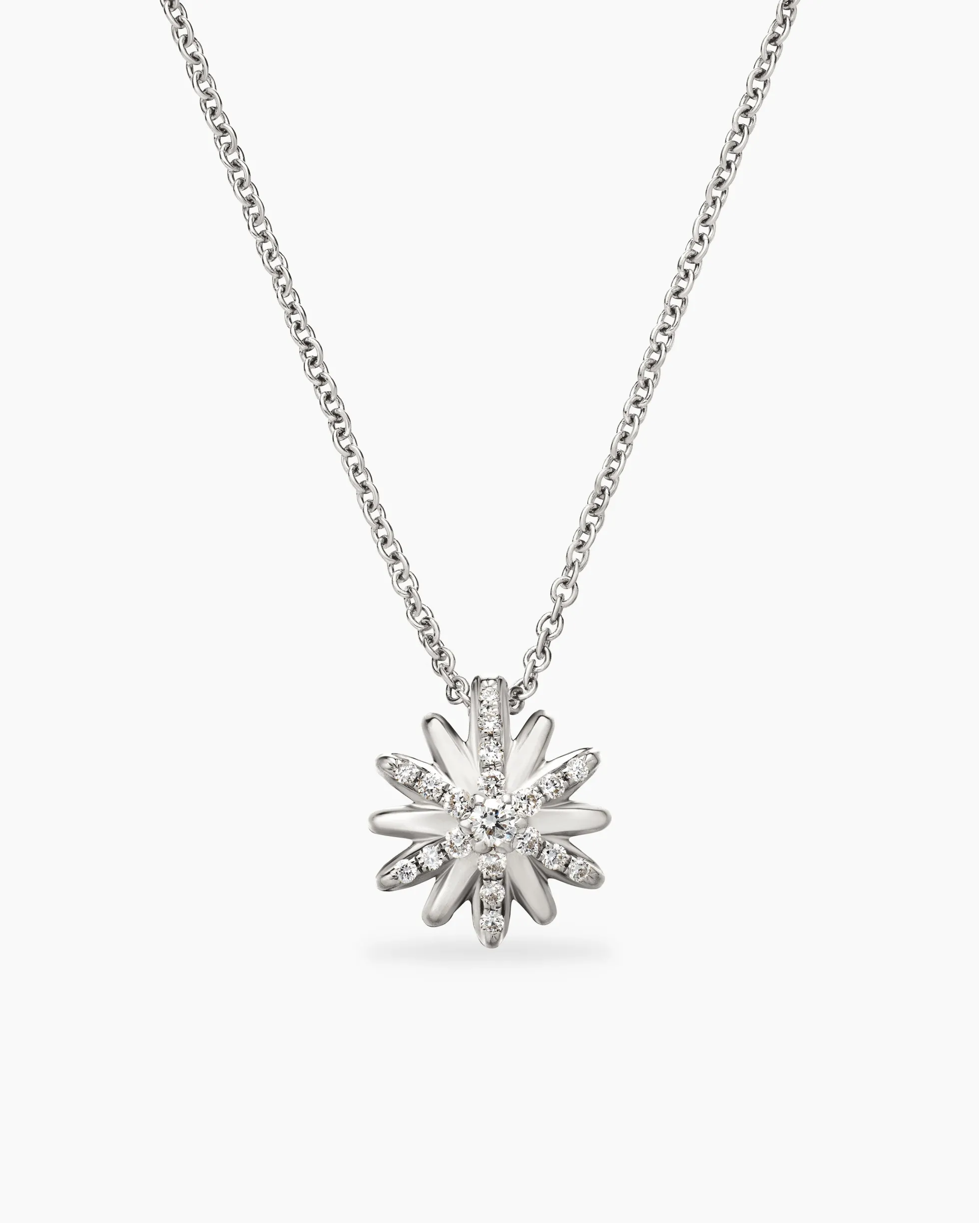 Petite Starburst Pendant Necklace Sterling Silver with Diamonds, 10.5mm