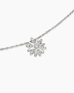 Petite Starburst Pendant Necklace Sterling Silver with Diamonds, 10.5mm