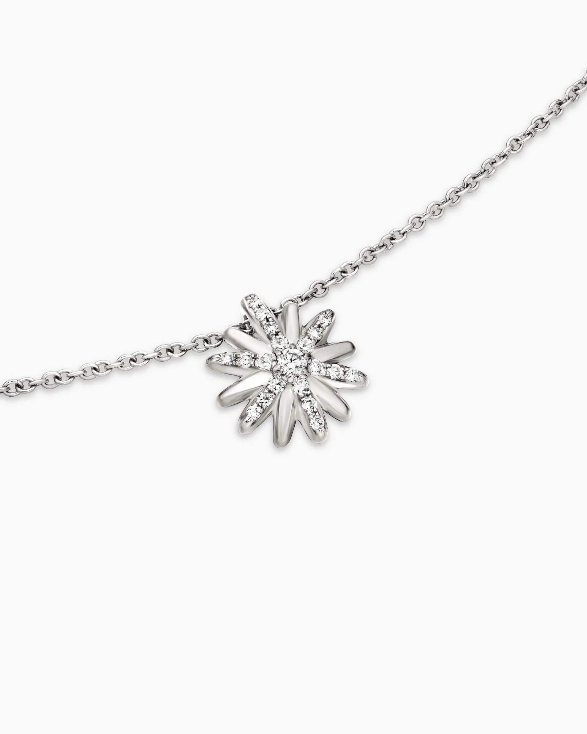 Petite Starburst Pendant Necklace Sterling Silver with Diamonds, 10.5mm