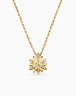 Petite Starburst Pendant Necklace 18K Yellow Gold with Diamonds, 10.5mm