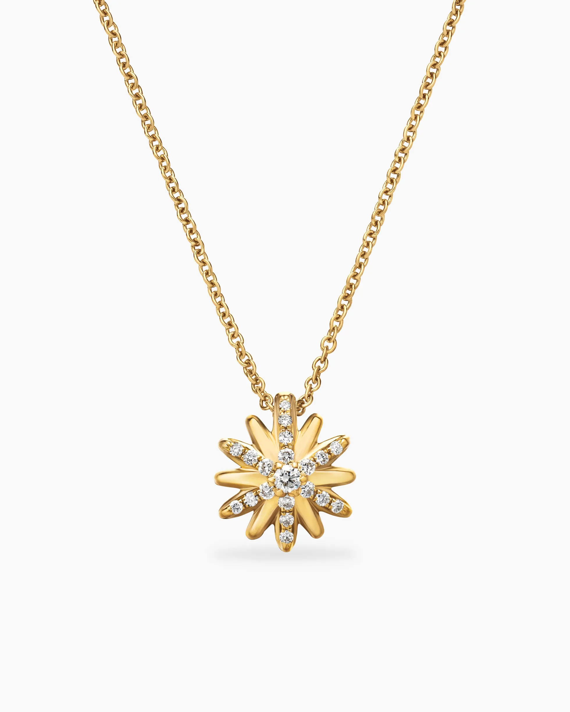 Petite Starburst Pendant Necklace 18K Yellow Gold with Diamonds, 10.5mm