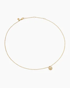 Petite Starburst Pendant Necklace 18K Yellow Gold with Diamonds, 10.5mm