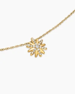 Petite Starburst Pendant Necklace 18K Yellow Gold with Diamonds, 10.5mm