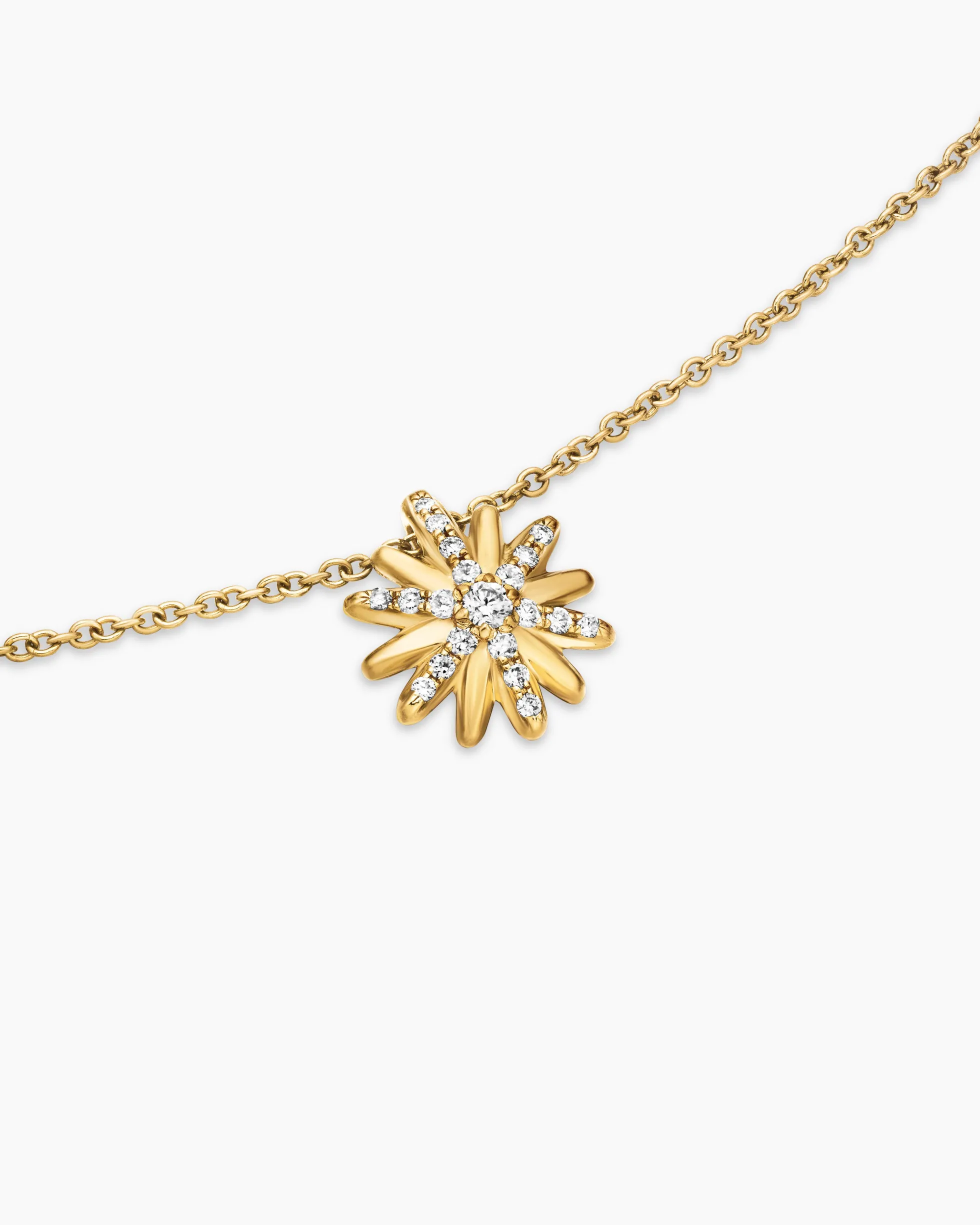 Petite Starburst Pendant Necklace 18K Yellow Gold with Diamonds, 10.5mm