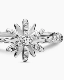 Petite Starburst Ring Sterling Silver with Diamonds, 10mm