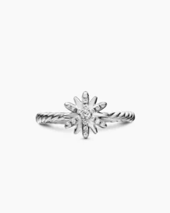 Petite Starburst Ring Sterling Silver with Diamonds, 10mm