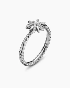 Petite Starburst Ring Sterling Silver with Diamonds, 10mm