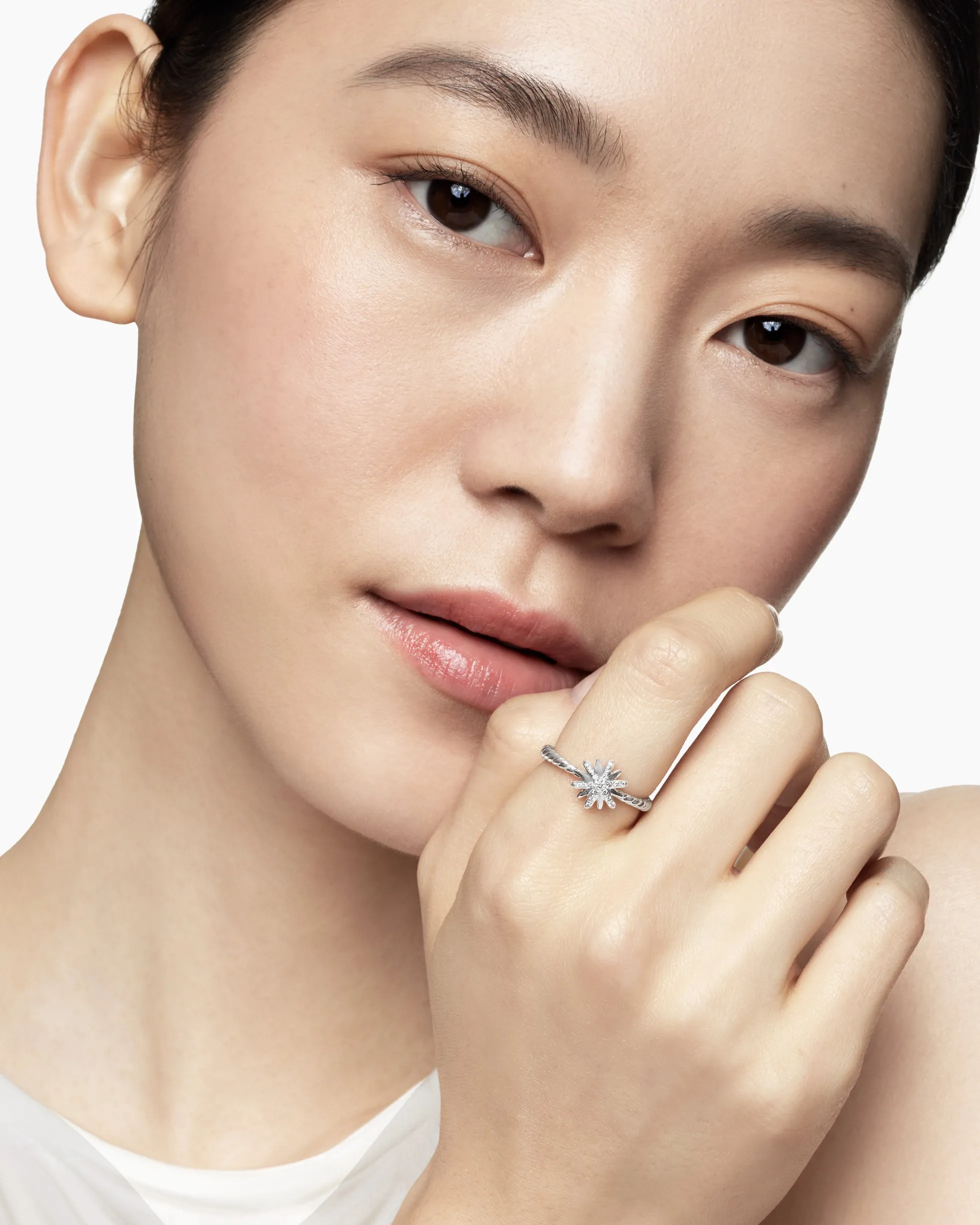Petite Starburst Ring Sterling Silver with Diamonds, 10mm