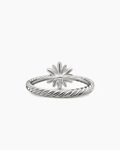 Petite Starburst Ring Sterling Silver with Diamonds, 10mm