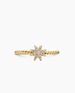 Petite Starburst Station Ring 18K Yellow Gold with Diamonds, 7.5mm