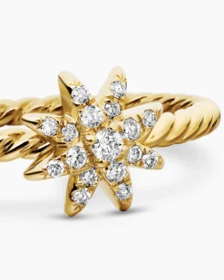 Petite Starburst Station Ring 18K Yellow Gold with Diamonds, 7.5mm