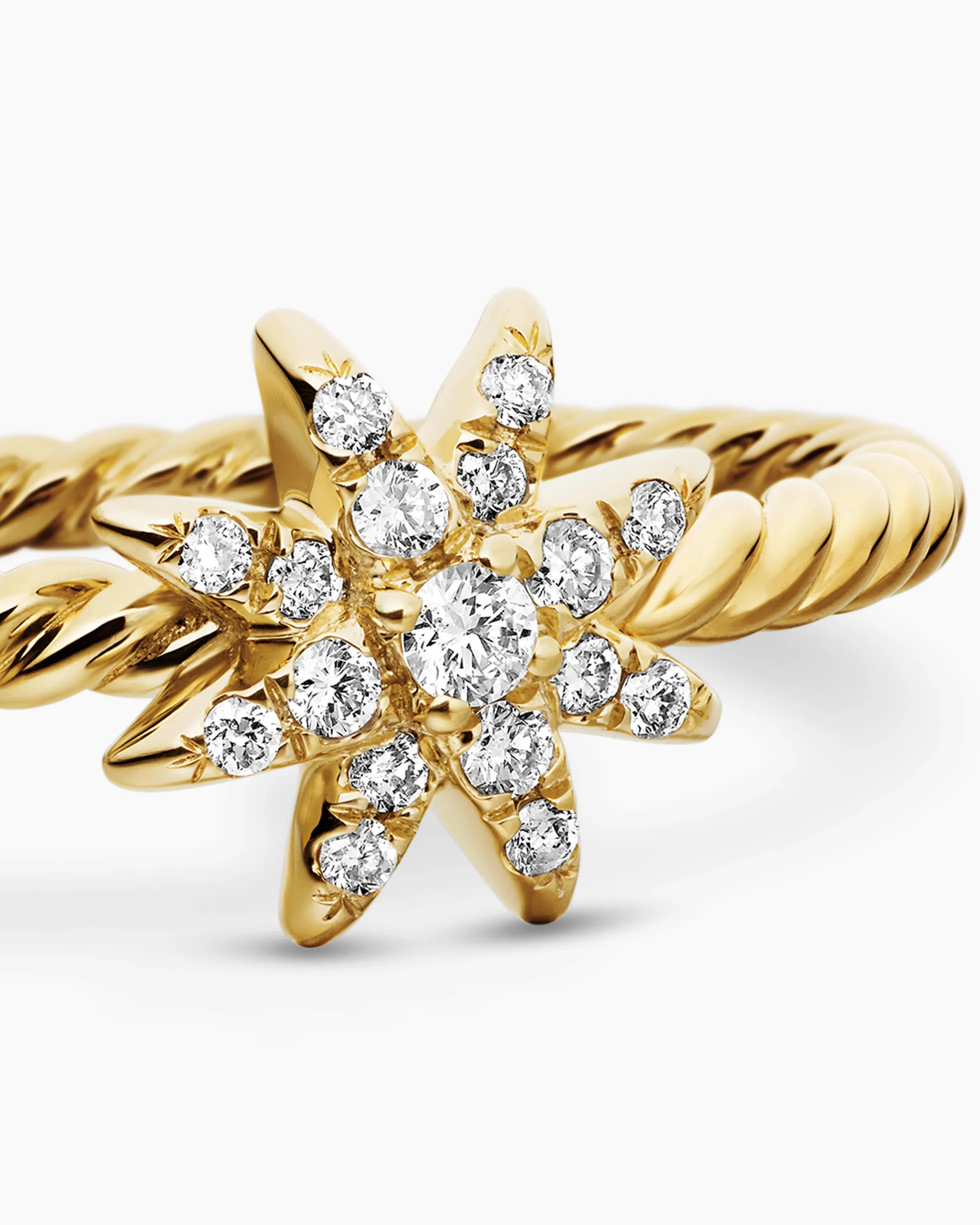Petite Starburst Station Ring 18K Yellow Gold with Diamonds, 7.5mm