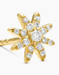 Petite Starburst Stud Earrings 18K Yellow Gold with Diamonds, 7.5mm