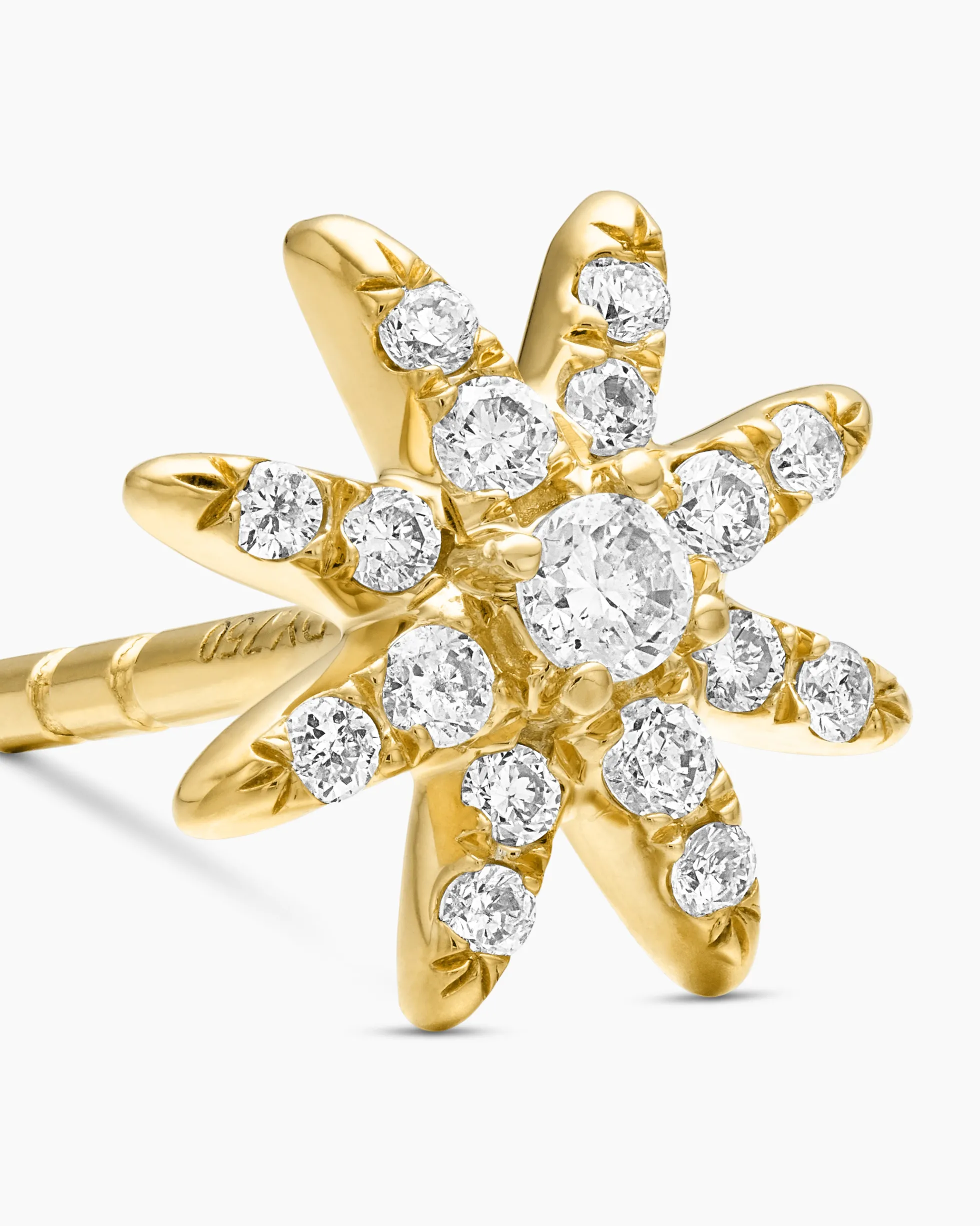Petite Starburst Stud Earrings 18K Yellow Gold with Diamonds, 7.5mm