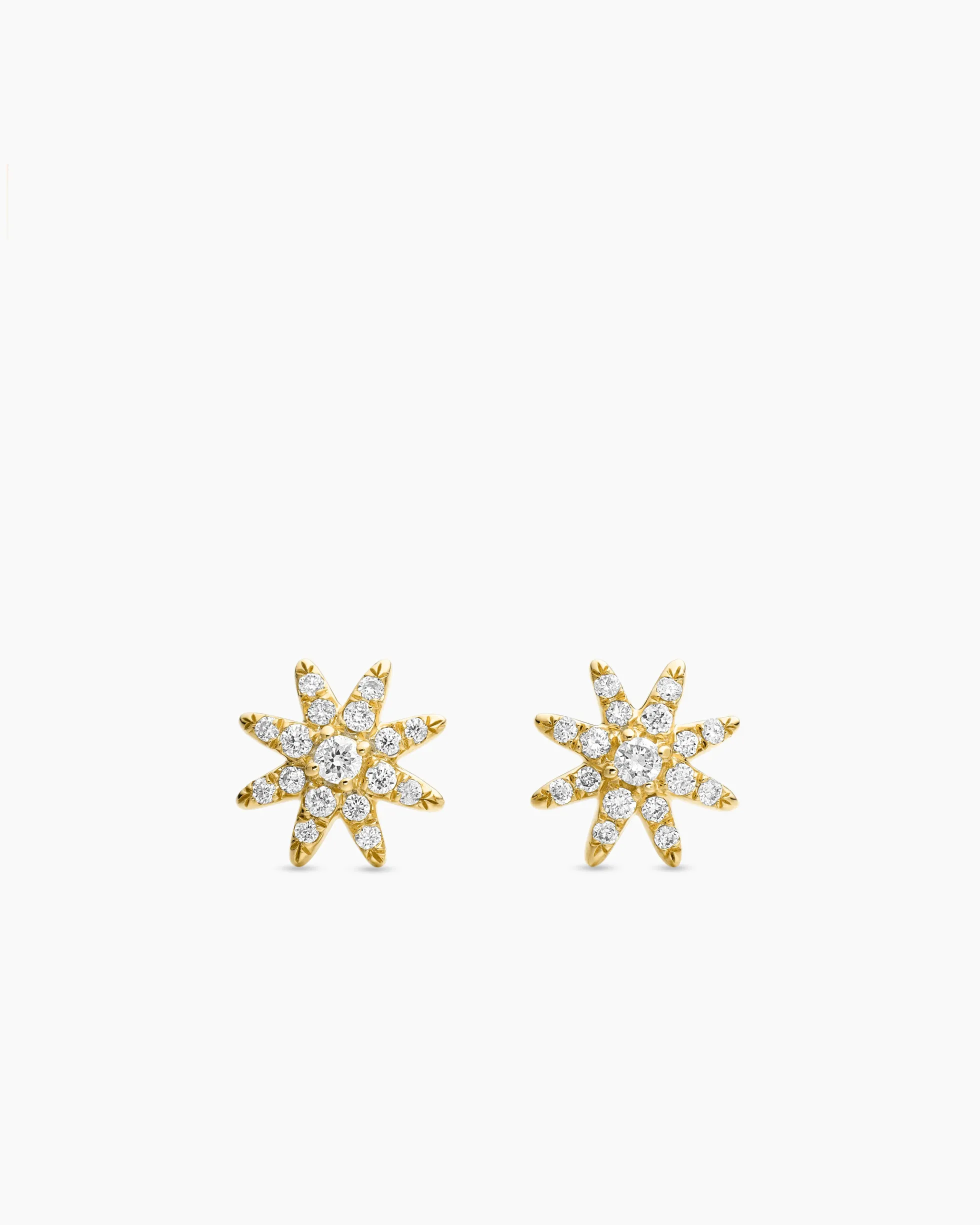 Petite Starburst Stud Earrings 18K Yellow Gold with Diamonds, 7.5mm