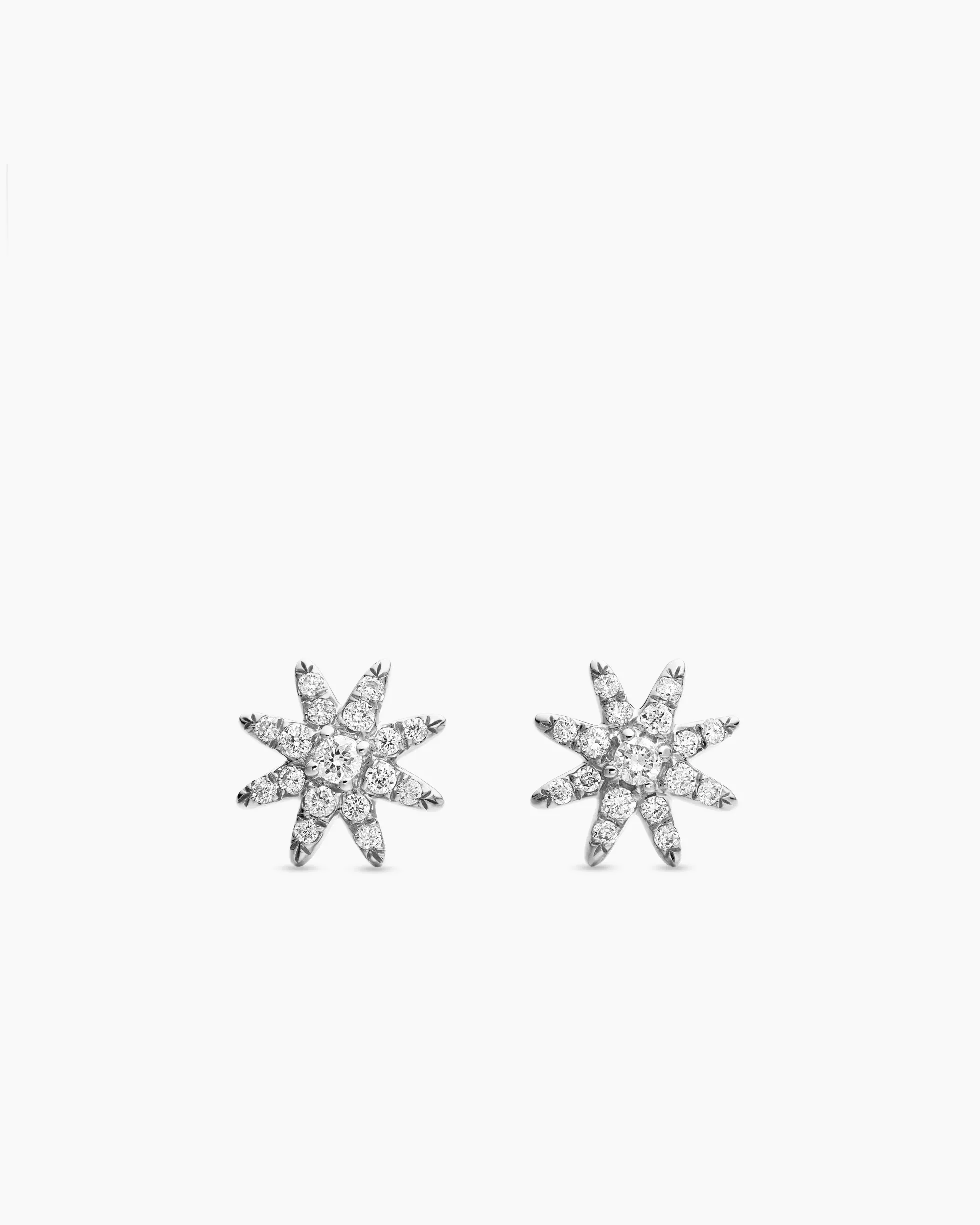 Petite Starburst Stud Earrings 18K White Gold with Diamonds, 7.5mm