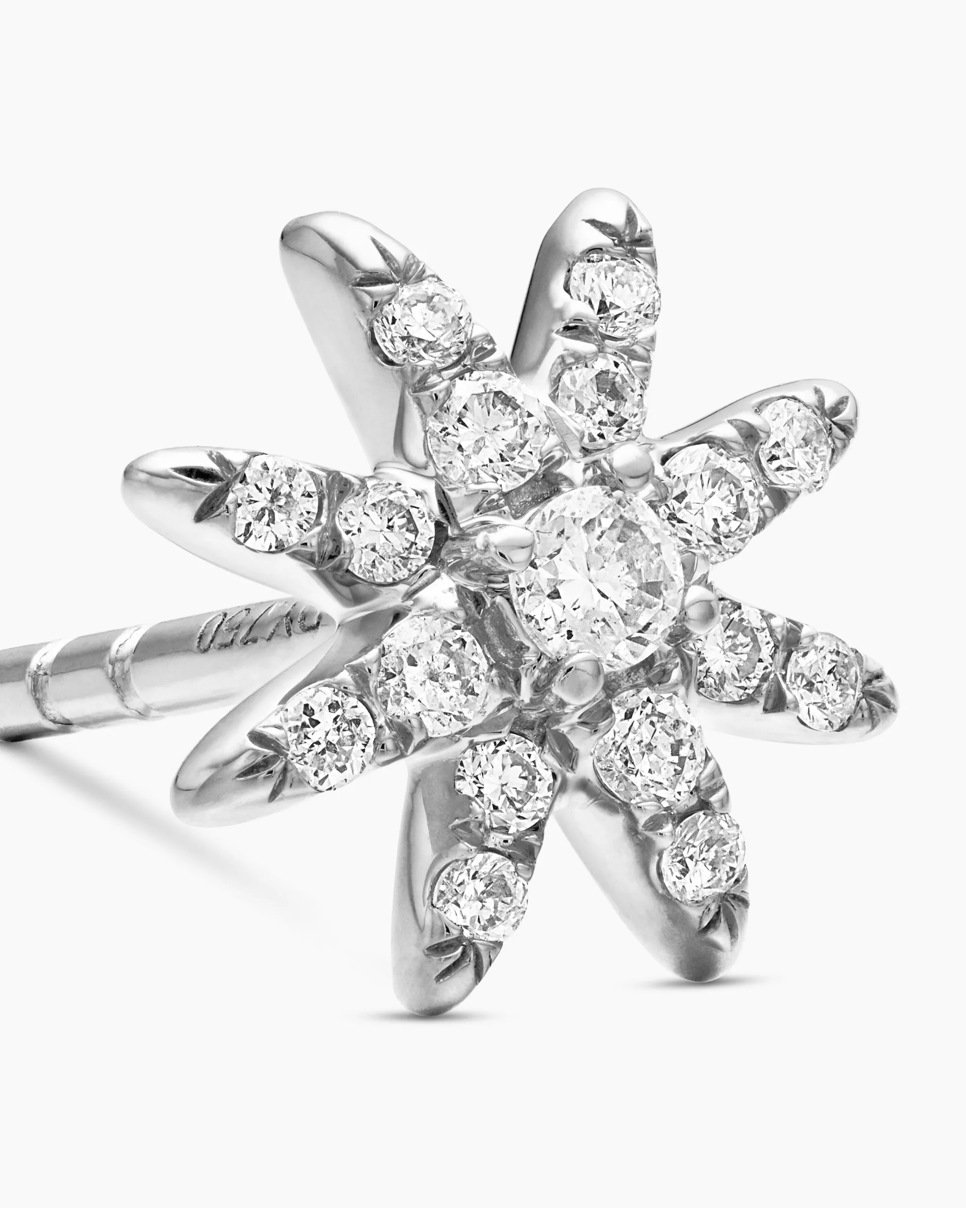 Petite Starburst Stud Earrings 18K White Gold with Diamonds, 7.5mm