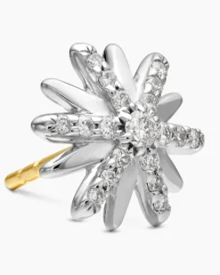 Petite Starburst Stud Earrings Sterling Silver with Diamonds, 10mm